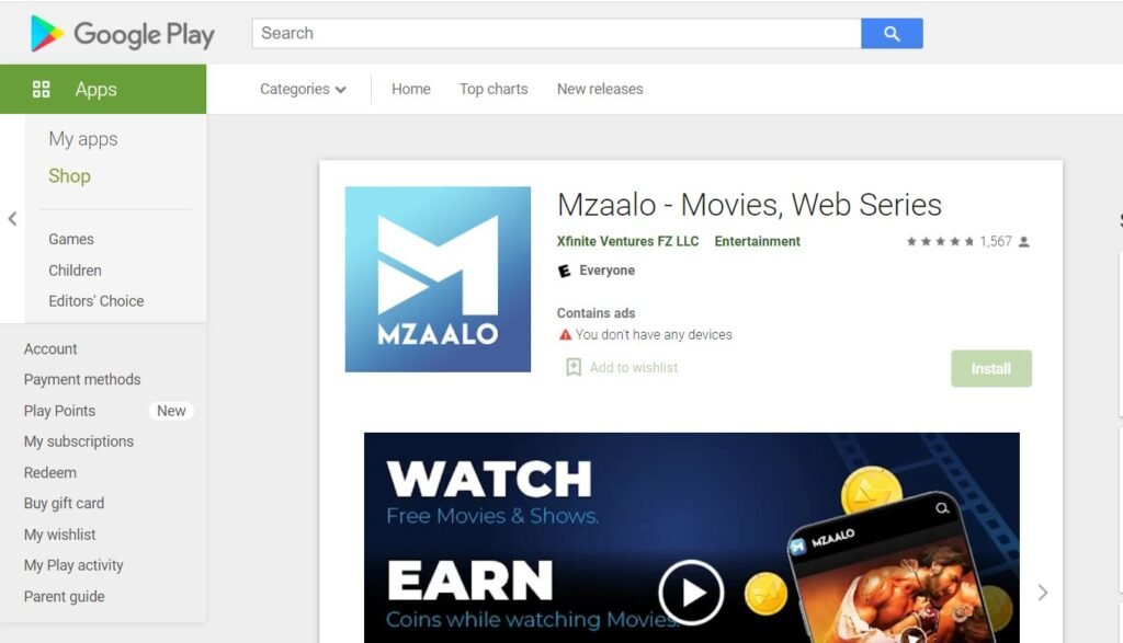 mzaalo web series free app in google play store