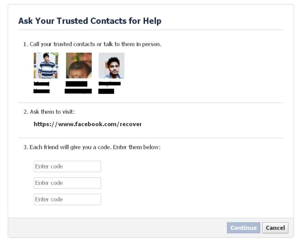 ask your trusted contacts for help