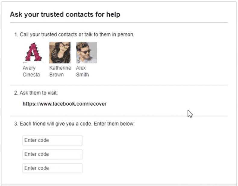 Facebook trusted contacts recovery