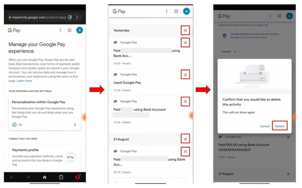 Google Pay Transaction History Delete
