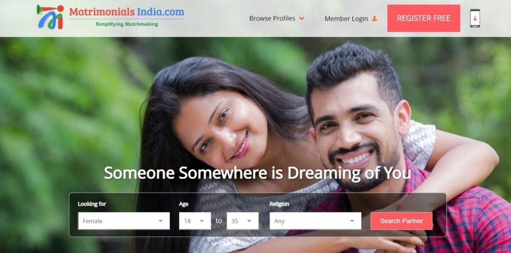 matrimonials India website screenshot