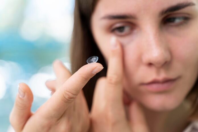 woman-checking Smart Contact Lenses With AI